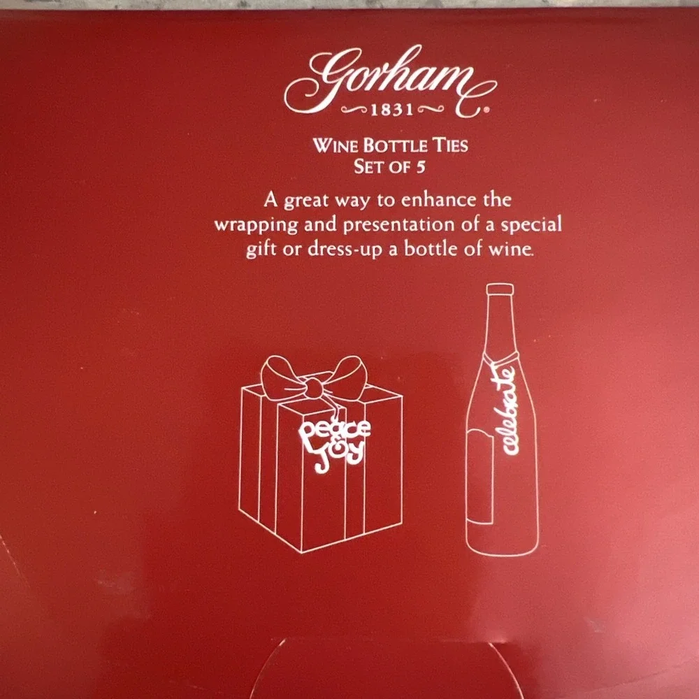 Gorham Package Gift Ties Set 5 Silver Metal Christmas Ornaments